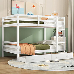 Acheter KOMHTOM Blanc 140 * 200cm lits superposés pour enfants avec tiroirs, espace de rangement, barre de barre haute