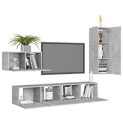 Avis Maison Chic Ensemble de meubles TV 4 pcs | Banc TV Moderne pour salon | Meuble de Rangement - Gris béton Aggloméré -MN18409