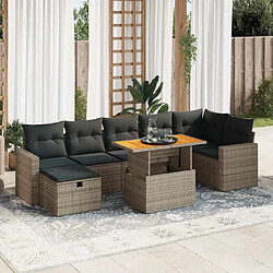 vidaXL Salon de jardin 5 pcs avec coussins gris résine tressée acacia