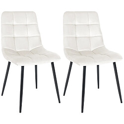 Decoshop26 Lot de 2 chaises de salle à manger coutures décoratives carrées en velours blanc crème et pieds en métal noir 10_0001573