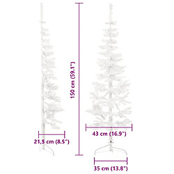 vidaXL Demi sapin de Noël artificiel mince avec support Blanc 150 cm pas cher