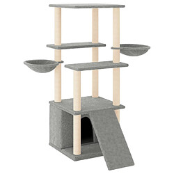 Helloshop26 Arbre à chat meuble tour grimper jouet grattage grattoir escalade plateforme avec griffoirs en sisal clair 133 cm gris 02_0022562