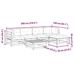 vidaXL Salon de jardin 6 pcs avec coussins cire marron bois pin massif pas cher