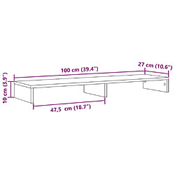 vidaXL Support de moniteur gris béton 100x27x10 cm bois d'ingénierie pas cher