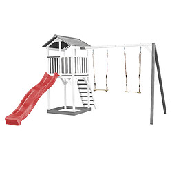 AXI Beach Tower Aire de Jeux avec Toboggan en Rouge, 2 Balançoires & Bac à Sable | Grande Maison Enfant extérieur en Gris & BLANC | Cabane de Jeu en Bois FSC