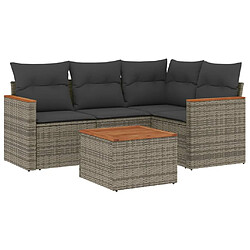 vidaXL Salon de jardin 5 pcs avec coussins gris résine tressée