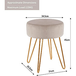 Decoshop26 Tabouret en tissu velours crème pieds en métal doré 35x35x45 cm TABO09078