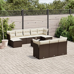 vidaXL Salon de jardin et coussins 11 pcs marron résine tressée