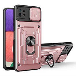 Coque en TPU antichoc avec béquille, porte-carte et glissière pour appareil photo or rose pour votre Samsung Galaxy A22 5G (EU Version)