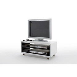 Meuble TV décor Blanc et noir avec roulettes - L79 x H35 x P39 cm -PEGANE-