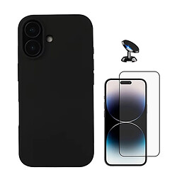 Kit De Film En Verre Trempé À Couverture Complète 5D + Couvercle En Silicone Liquide + Support Magnétique Phonecare Compatible avec Apple iPhone 16 - Noir