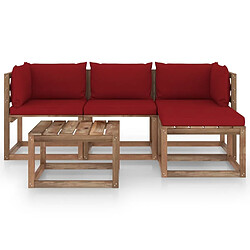 vidaXL Salon de jardin 5 pcs avec coussins rouge bordeaux