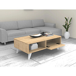 Vente-Unique Table basse avec 1 portes et 2 niches - Naturel et blanc - SOLAMIA