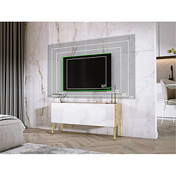 3XELIVING Meuble TV en couleur Chêne wotan / Blanc Brillant avec pieds droits en or, D: l : 100 cm, H : 52 cm, P : 32 cm pas cher