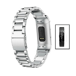 PHONECARE Kit Bracelet Acier Stainless Lux + Outil + Film de Gel Full Cover pour Fitbit Inspire 2 - Gris / Transparent