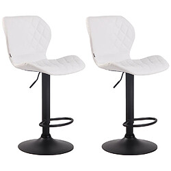 Decoshop26 Lot de 2 tabourets de bar avec coutures décoratives en forme de losanges en PVC blanc et métal noir 10_0004106