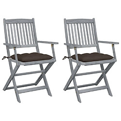 vidaXL Chaises pliables d'extérieur lot de 2 et coussins Bois d'acacia