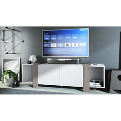 Mpc Meuble TV Blanc Mat Et Aspect Chêne Nordique (lxhxp) : 149 X 45,5 X 34 Cm