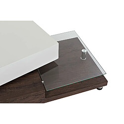 Pegane Table basse en MDF et verre coloris blanc, marron - Longueur 80 x Profondeur 60 x hauteur 38 cm pas cher