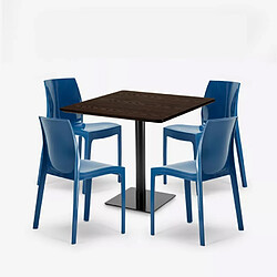 Avis Grand Soleil Ensemble Table Bois Métal 90x90cm Horeca et 4 Chaises Empilables Bar Restaurant Yanez - Bleu