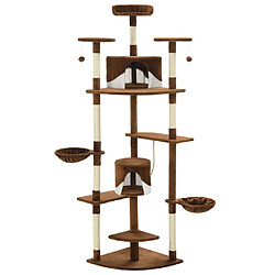 Helloshop26 Arbre à chat griffoir grattoir niche jouet animaux peluché en sisal 203 cm marron et blanc 3702114