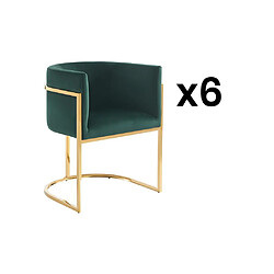 Lot de 6 chaises avec accoudoirs - Velours et acier inoxydable - Vert et doré - PERIA de Pascal MORABITO 