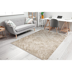 RUGSX Tapis moderne DUKE 51541 beige - Géométrique, structuré, très doux, franges 140x190 cm pas cher