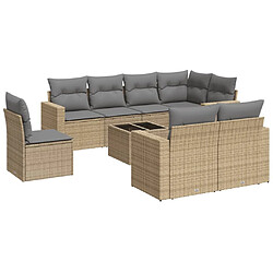 vidaXL Salon de jardin avec coussins 9 pcs beige résine tressée