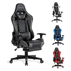 Chaises de Gamer Foxsport, Chaise Gaming Ergonomique, Fauteuil Bureau Gaming avec Repose-Pieds,Chaise de jeux vidéos, Chaise de Bureau Pas Cher,coussin lombaire & appuie tête,Gris/Noir