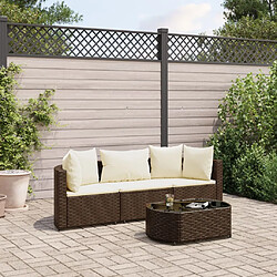 vidaXL Salon de jardin 4 pcs avec coussins marron résine tressée