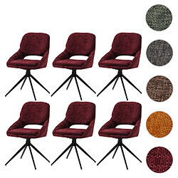 Mendler Lot de 6 chaises de salle à manger HWC-N73, chaise de cuisine, pivotante Auto-Return, tissu/textile chenille (490g/m²) Oeko-Tex ~ bordeaux