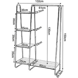 Helloshop26 Portant avec étagère en métal et bois 150 cm blanc 19_0000150