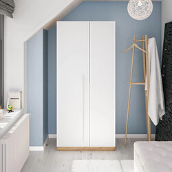 Dansmamaison Armoire 2 portes battantes Blanc/Chêne - TOZA