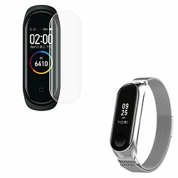 PHONECARE Kit Bracelet Milanese Loop Fermoir Magnétique + Film Protectora D'écran Gel Full Cover pour Xiaomi Mi Band 7 - Gris