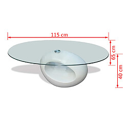 vidaXL Table basse avec dessus de table en verre ovale Blanc brillant pas cher