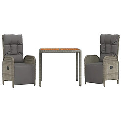 Avis Salle à manger de jardin 3 pcs,Table et chaise à dîner avec coussins Gris -MN33328