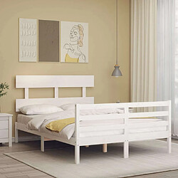 Maison Chic Lit adulte - Cadre Structure de lit avec tête de lit Contemporain blanc 120x200 cm bois massif -MN58276