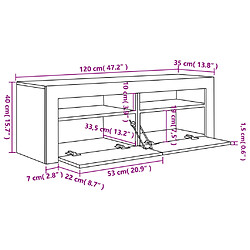 vidaXL Meuble TV avec lumières LED Chêne fumé 120x35x40 cm pas cher