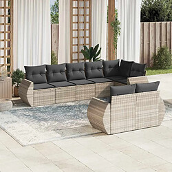 vidaXL Salon de jardin 8 pcs avec coussins gris clair résine tressée