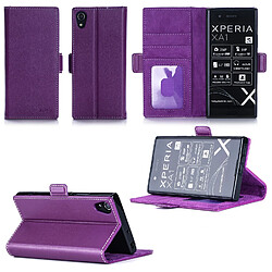 Sony Xperia XA1 : Housse Portefeuille luxe violette Style Cuir avec stand - Etui violet coque de protection Sony XA 1 2017 Dual SIM avec porte cartes - Accessoires pochette XEPTIO : Exceptional case