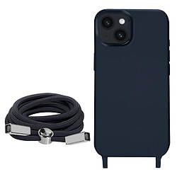 Avizar Coque Cordon iPhone 14 Semi-rigide avec Lanière Tour du Cou 80cm bleu