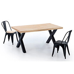 Pegane Table à manger en bois coloris chêne / pieds noir - Longueur 160 x profondeur 90 x hauteur 76 cm