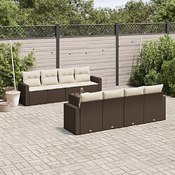 vidaXL Salon de jardin avec coussins 9 pcs marron résine tressée