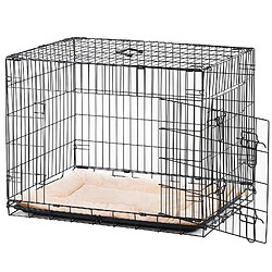 Pawhut Cage caisse de transport pliante pour chien en métal noir 106 x 71 x 76 cm matelas fourni