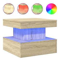 Maison Chic Table basse pour salon | Table à café avec lumières LED chêne sonoma 50x50x40 cm -GKD78742