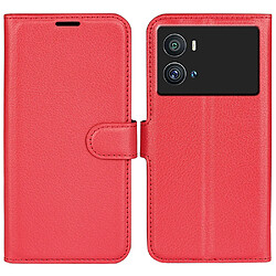 Etui en PU texture litchi, rouge pour votre Vivo iQOO 9 Pro