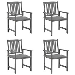 vidaXL Chaises de jardin et coussins lot de 4 Gris Bois acacia massif