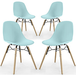 ICONIK INTERIOR Chaise de Salle à Manger - Design Scandinave - Pieds en Bois - Lot de 4 - Skögur Bleu pastel