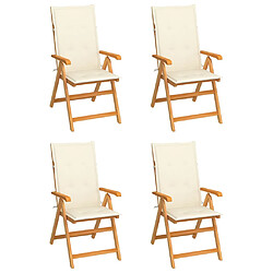 vidaXL Chaises de jardin lot de 4 Chaises en bois de teck - Résistantes aux intempéries - 7 positions inclinables - Coussins crème