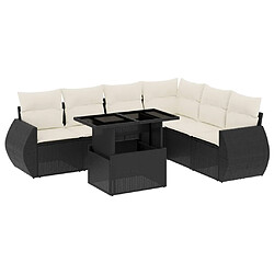 vidaXL Salon de jardin 7 pcs avec coussins noir résine tressée